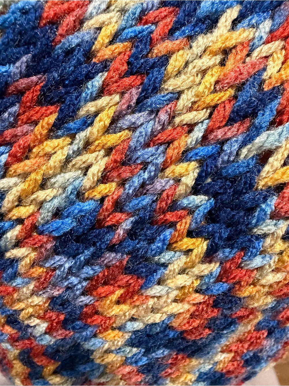 Handmade Knit Twist-Front Ear Warmer | Blue Rust & Gold - Picture 4 of 5